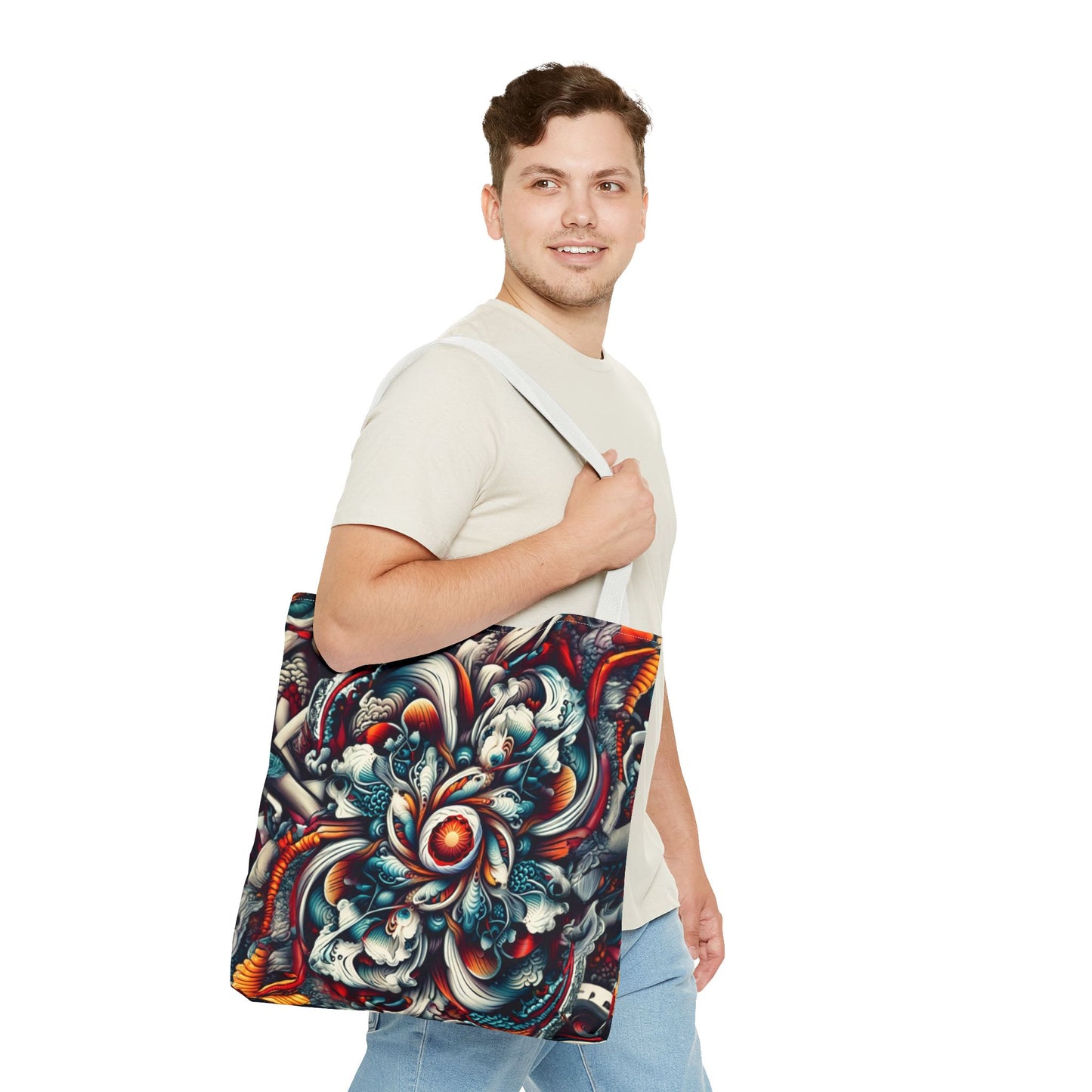 Artistic Tote Bag, Colorful Flower Design, Boho Style, Everyday Use, Eco-Friendly Gift, Travel Accessory