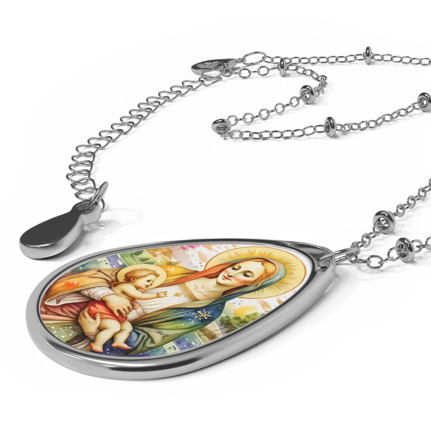 Mother & Child Oval Necklace, Religious Jewelry, Gift for Mom, Birthstone Pendant, Everyday Wear, Unique Keepsake