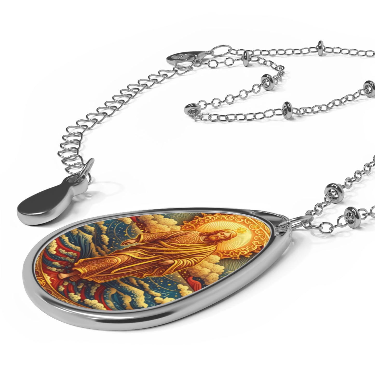 Divine Oval Necklace, Spiritual Jewelry, Handmade Gift, Religious Pendant, Mother’s Day, Faith Accessory, Unique Keepsake