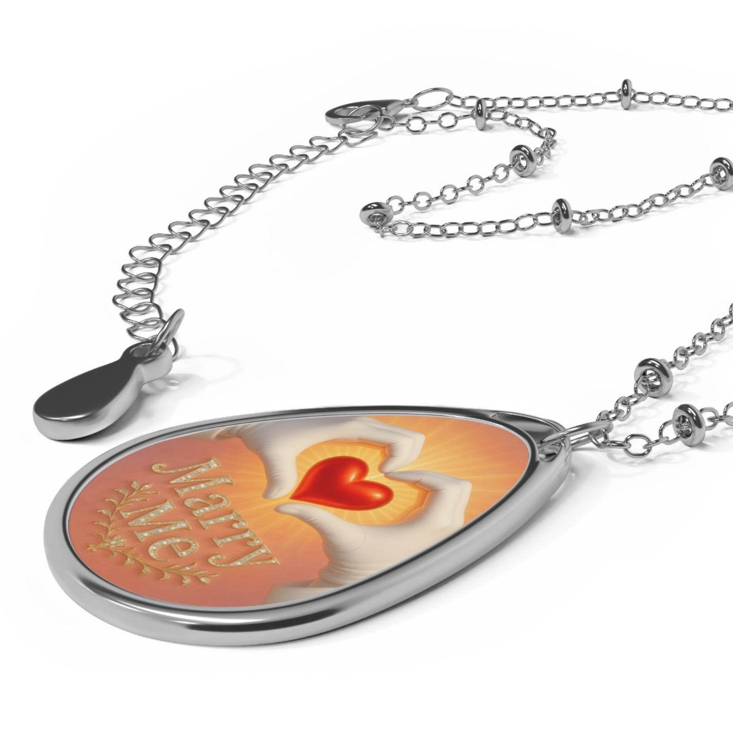 Romantic Oval Necklace, Bridal Jewelry, Engagement Gift, Wedding Accessory, Proposal Necklace, Heart Design