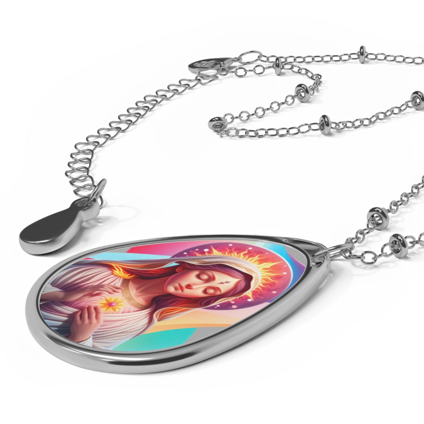 Divine Mary Oval Necklace | Spiritual Jewelry Gift, Religious Pendant, Church Accessory, Faith Jewelry, Mother's Day Gift