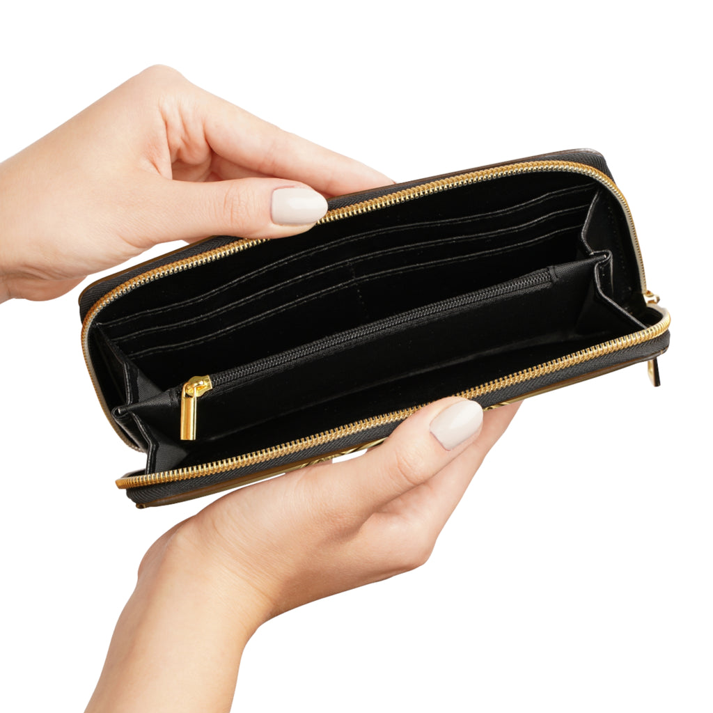 Zipper Wallet — Embossed Golden Unicorn Wallet, Boho Fantasy Zip-Around Purse