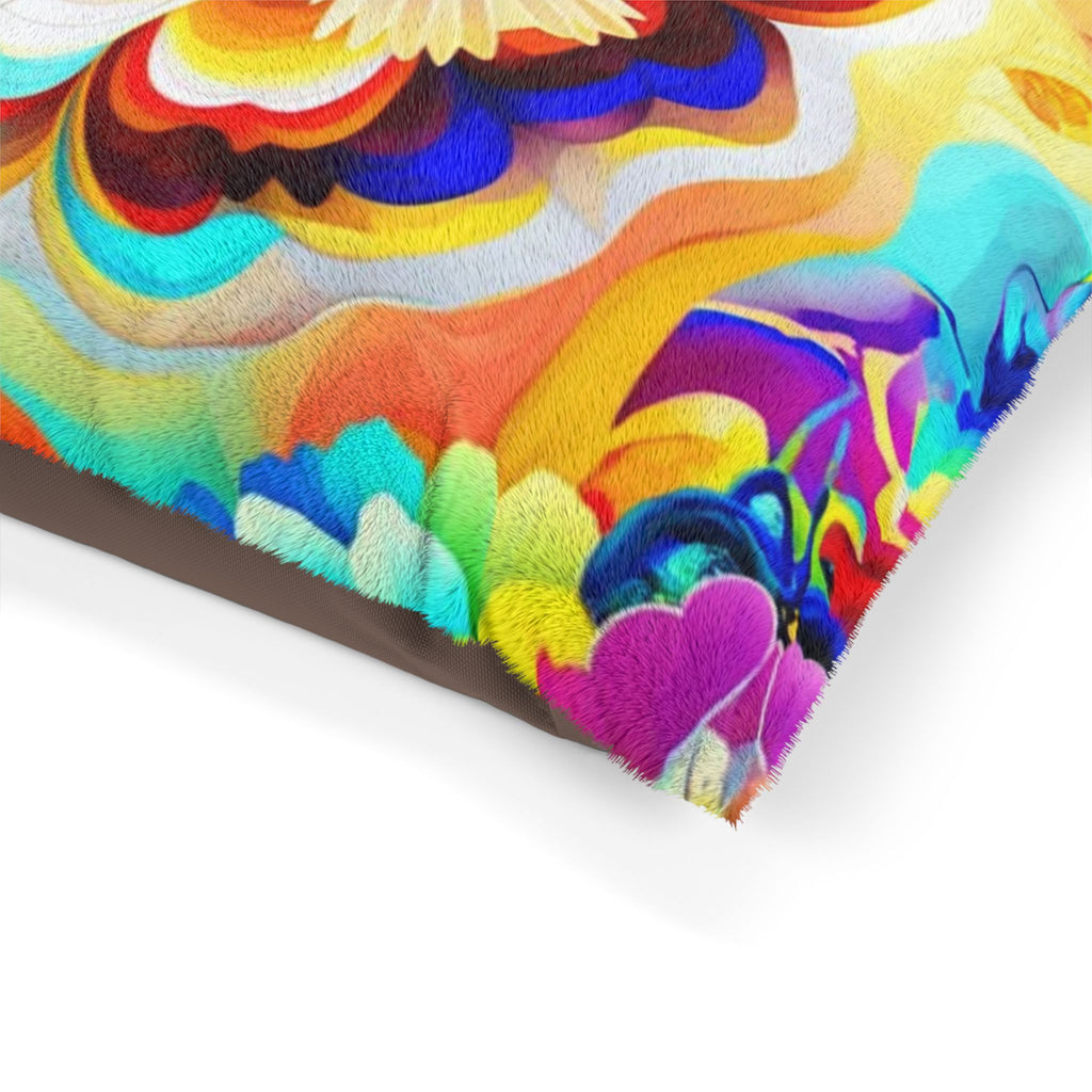 Pet Bed — Vibrant Rainbow Floral Design with White Dove