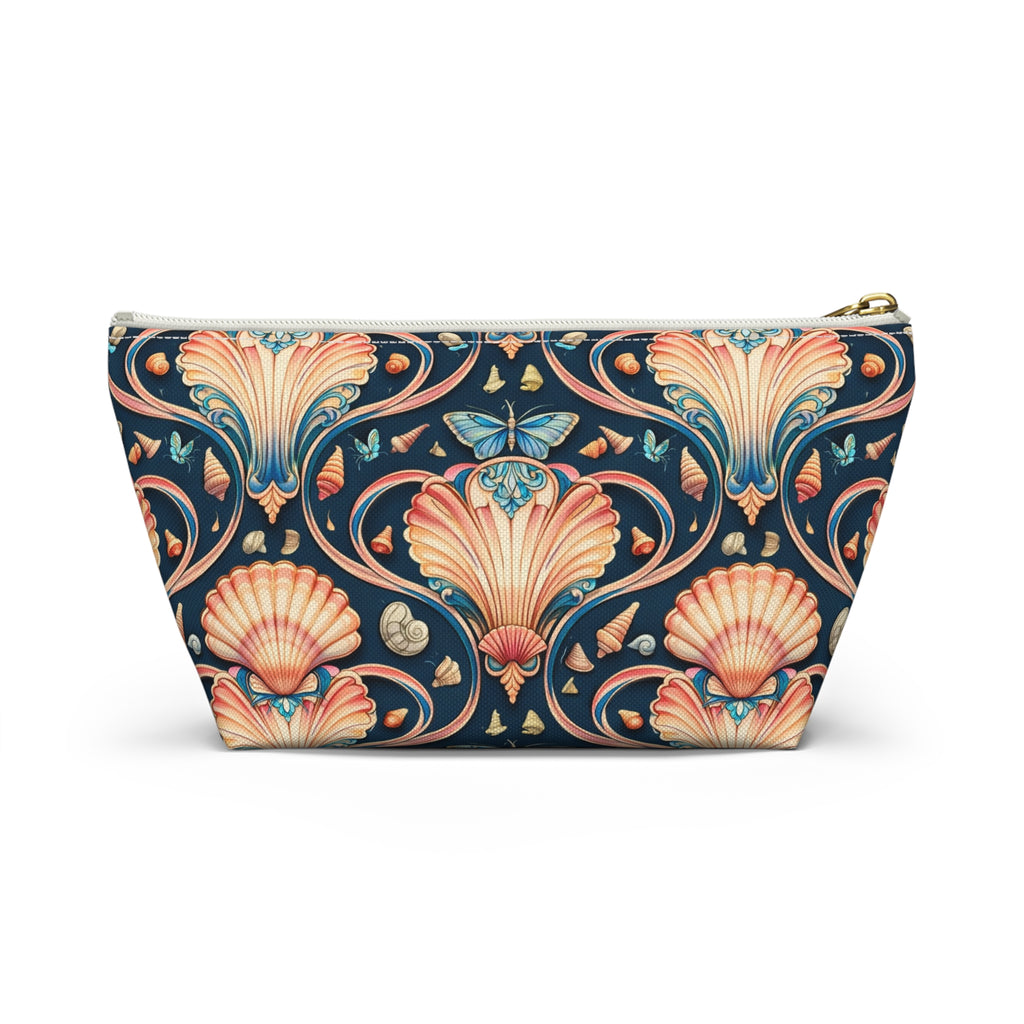 Vintage Seashell Accessory Pouch — Nautical Makeup Bag with T-Bottom