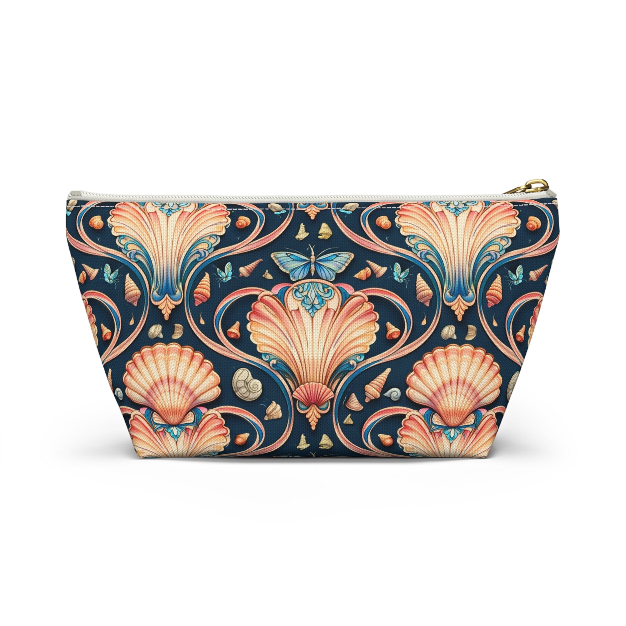 Vintage Seashell Accessory Pouch — Nautical Makeup Bag with T-Bottom