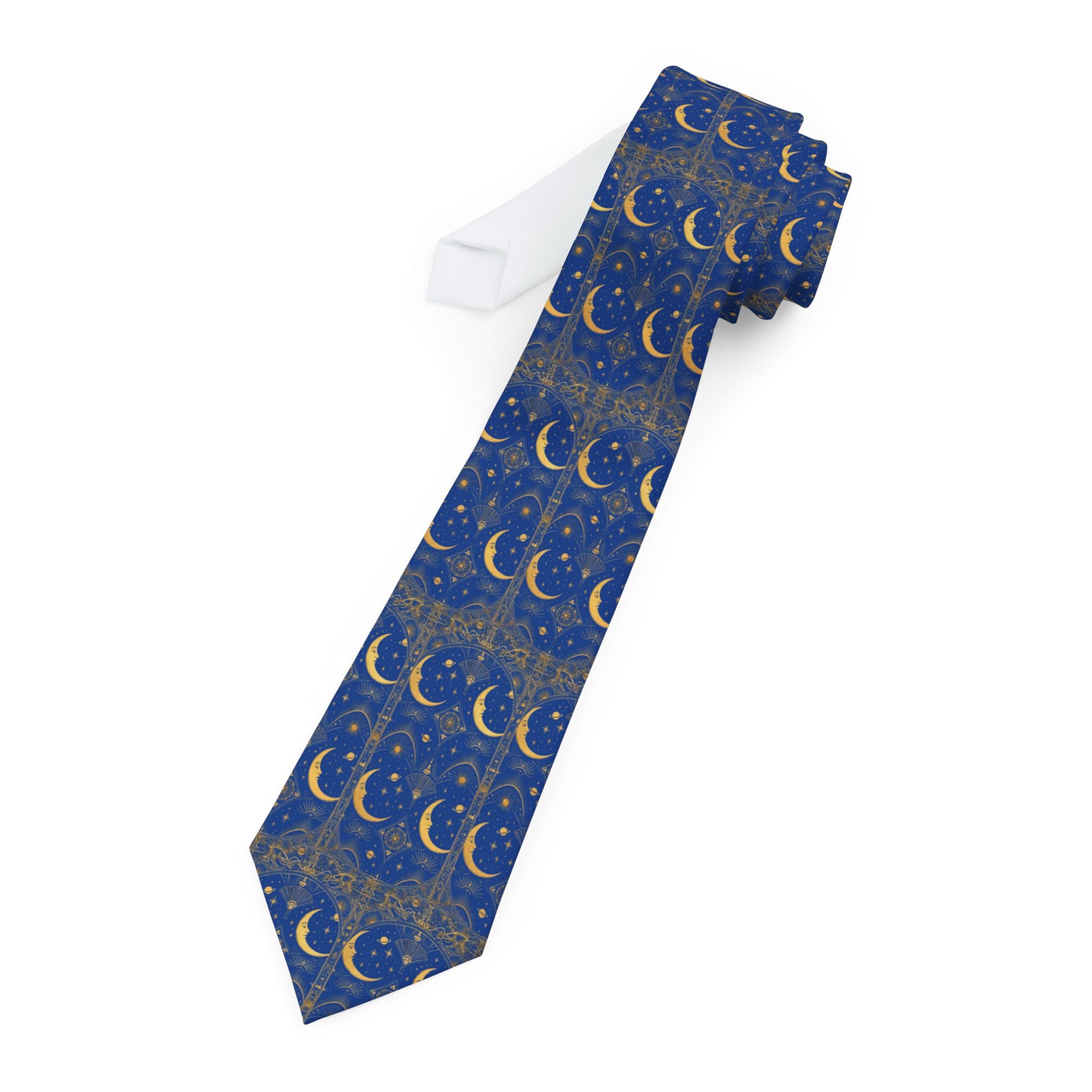 Moon Pattern Necktie — Blue Celestial Crescent Tie for Men