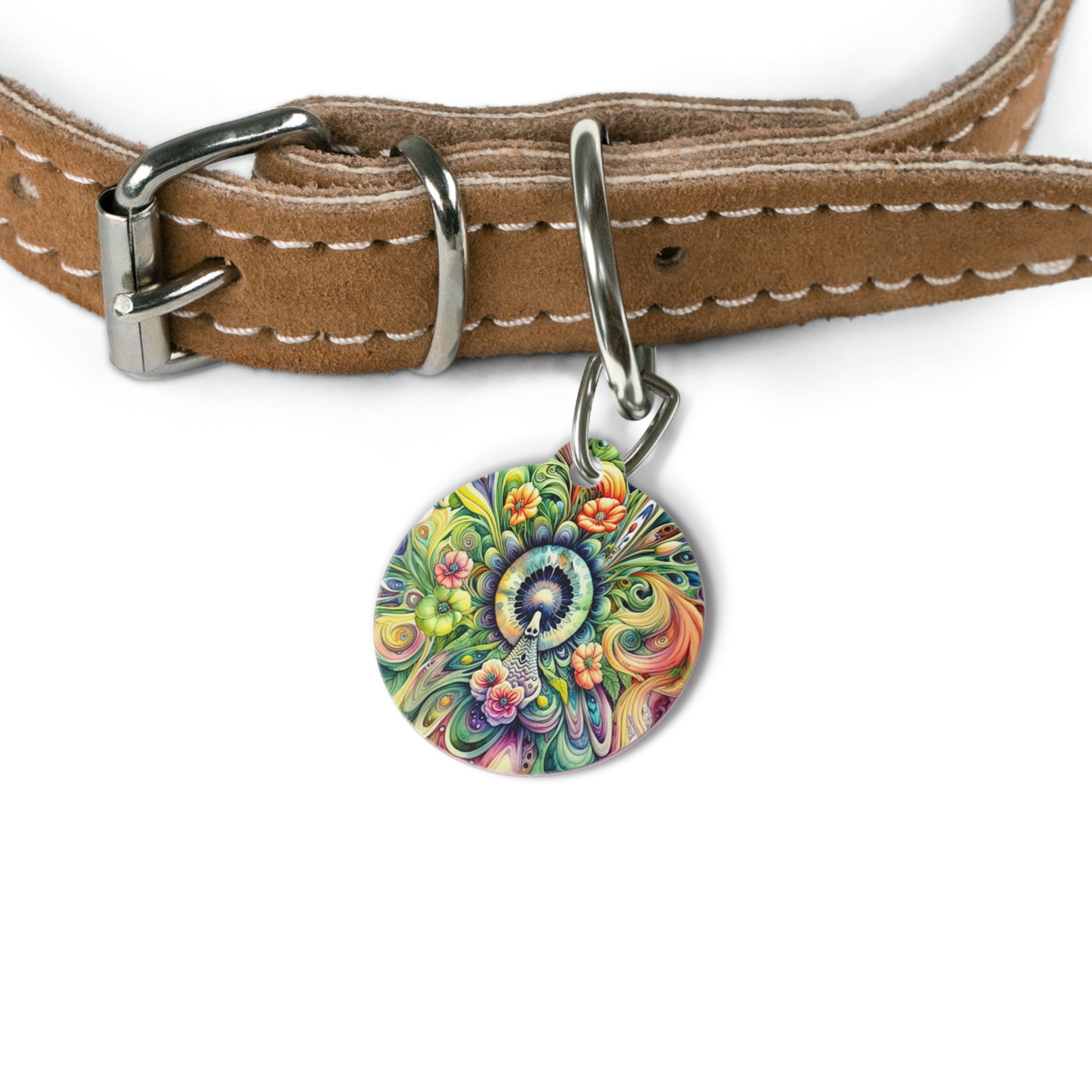 Colorful Floral Pet Tag, Personalized Pet ID Tag, Dog & Cat Name Tag, Vibrant Pet Accessories, Unique Pet Gift