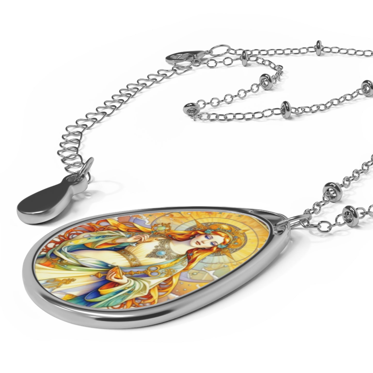 Elegant Oval Necklace with Vintage Art, Feminine Jewelry Gift, Statement Necklace, Boho Chic, Handmade Pendant for Women