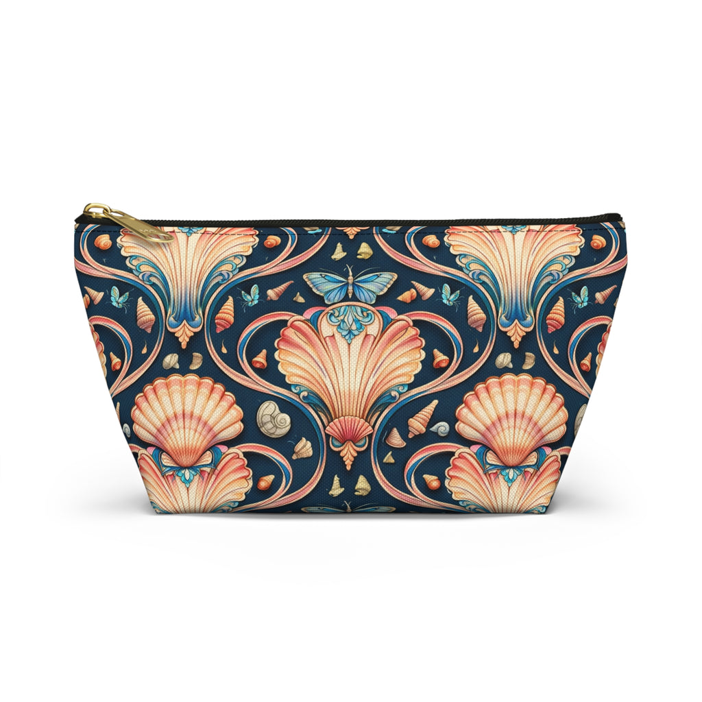 Vintage Seashell Accessory Pouch — Nautical Makeup Bag with T-Bottom