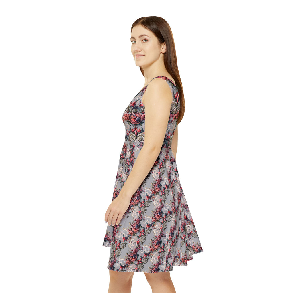 Floral Vintage Rose Skater Dress — All-Over Print Retro Garden Party Dress