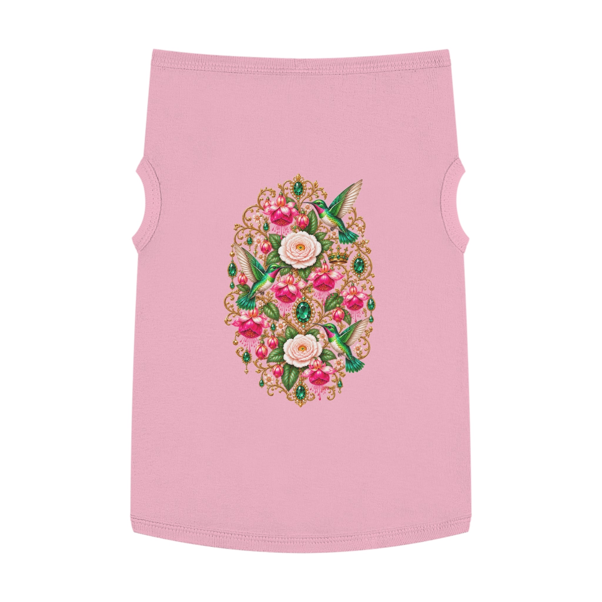 Floral Hummingbird Pet Tank — Ornate Jewel-Embossed Dog Shirt