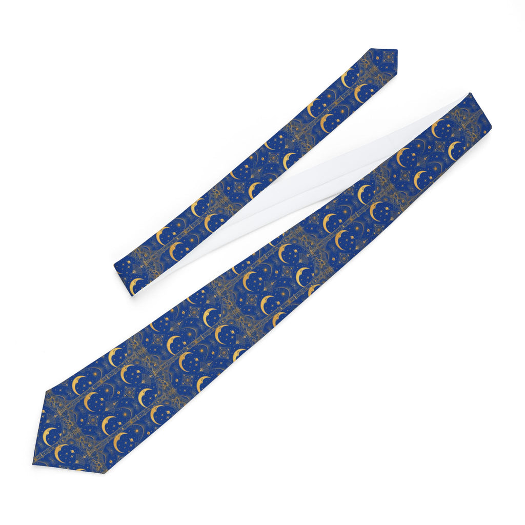 Moon Pattern Necktie — Blue Celestial Crescent Tie for Men