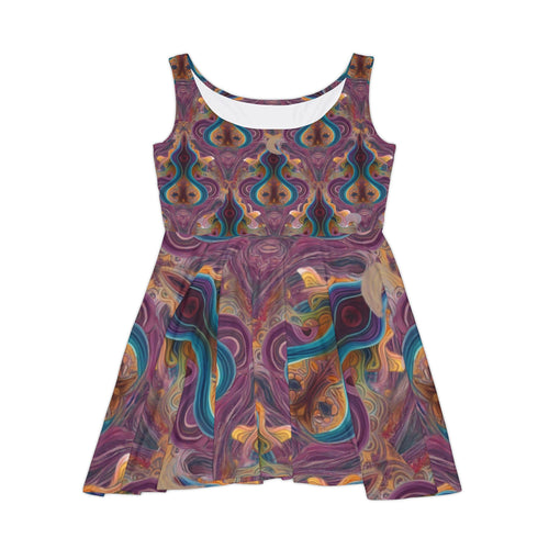 Abstract Psychedelic Floral Skater Dress — Vibrant Retro Swirl Print