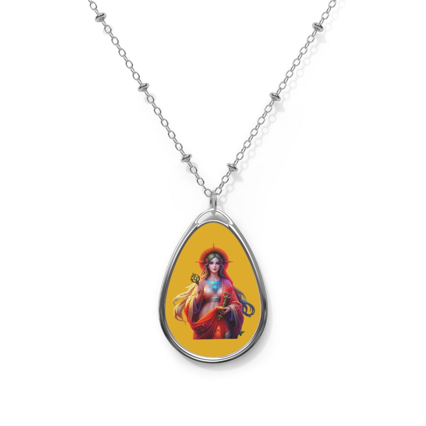 Artistic Oval Necklace with Goddess Design, Elegant Jewelry Gift, Meaningful Pendant, Bohemian Style, Unique Accessory for Women
