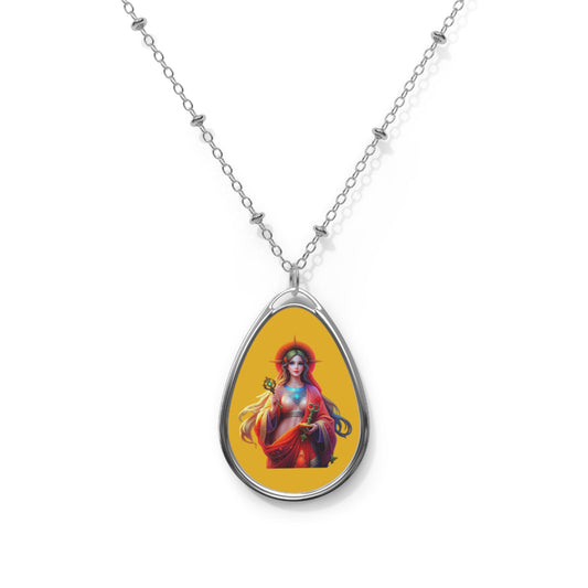 Artistic Oval Necklace with Goddess Design, Elegant Jewelry Gift, Meaningful Pendant, Bohemian Style, Unique Accessory for Women