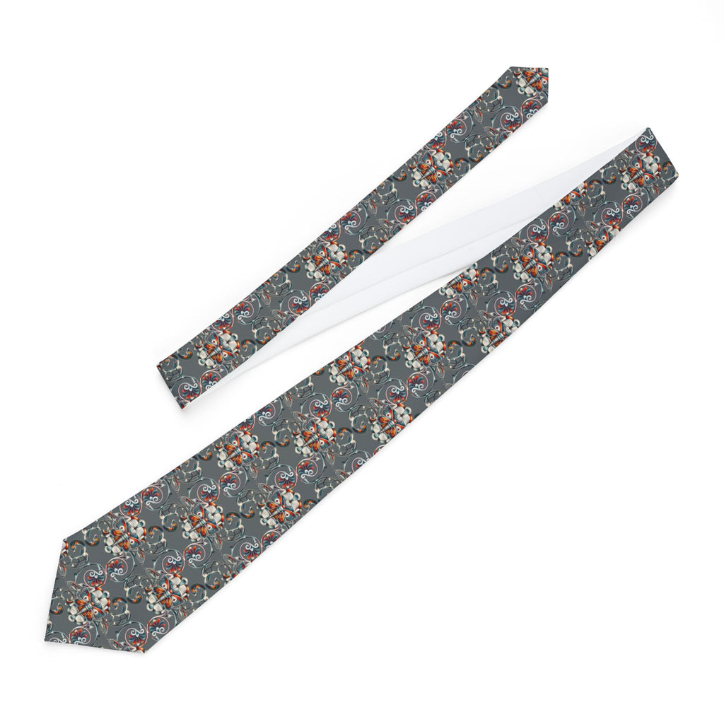 Gray Floral Pattern Necktie — Vintage-Inspired Men's Tie for Weddings & Everyday Wear