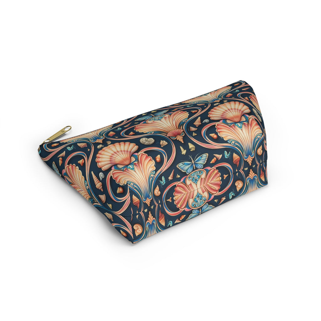 Vintage Seashell Accessory Pouch — Nautical Makeup Bag with T-Bottom