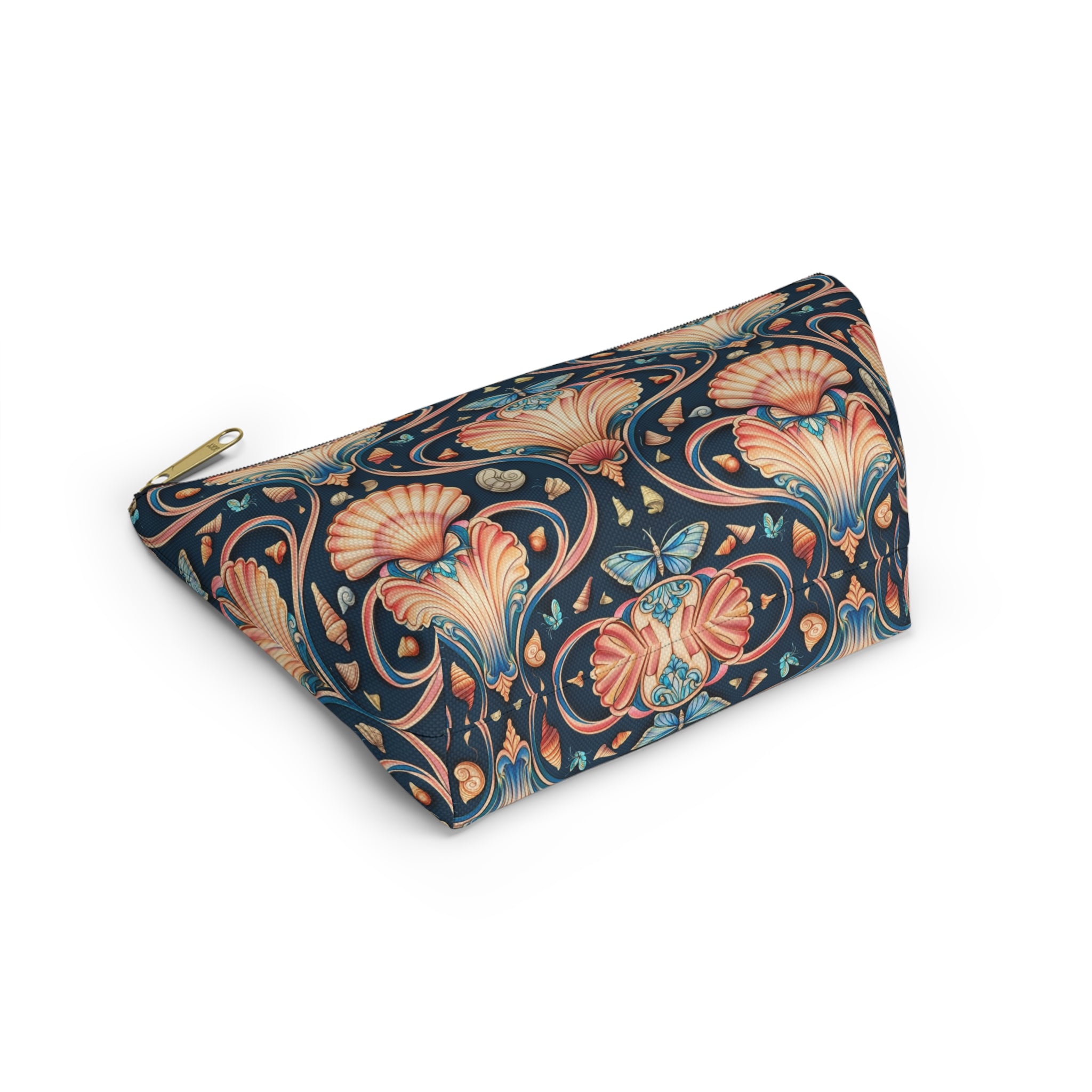 Vintage Seashell Accessory Pouch — Nautical Makeup Bag with T-Bottom
