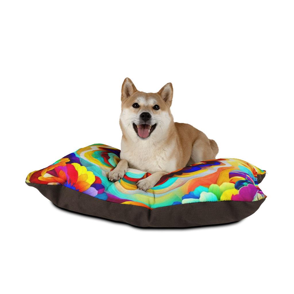 Pet Bed — Vibrant Rainbow Floral Design with White Dove