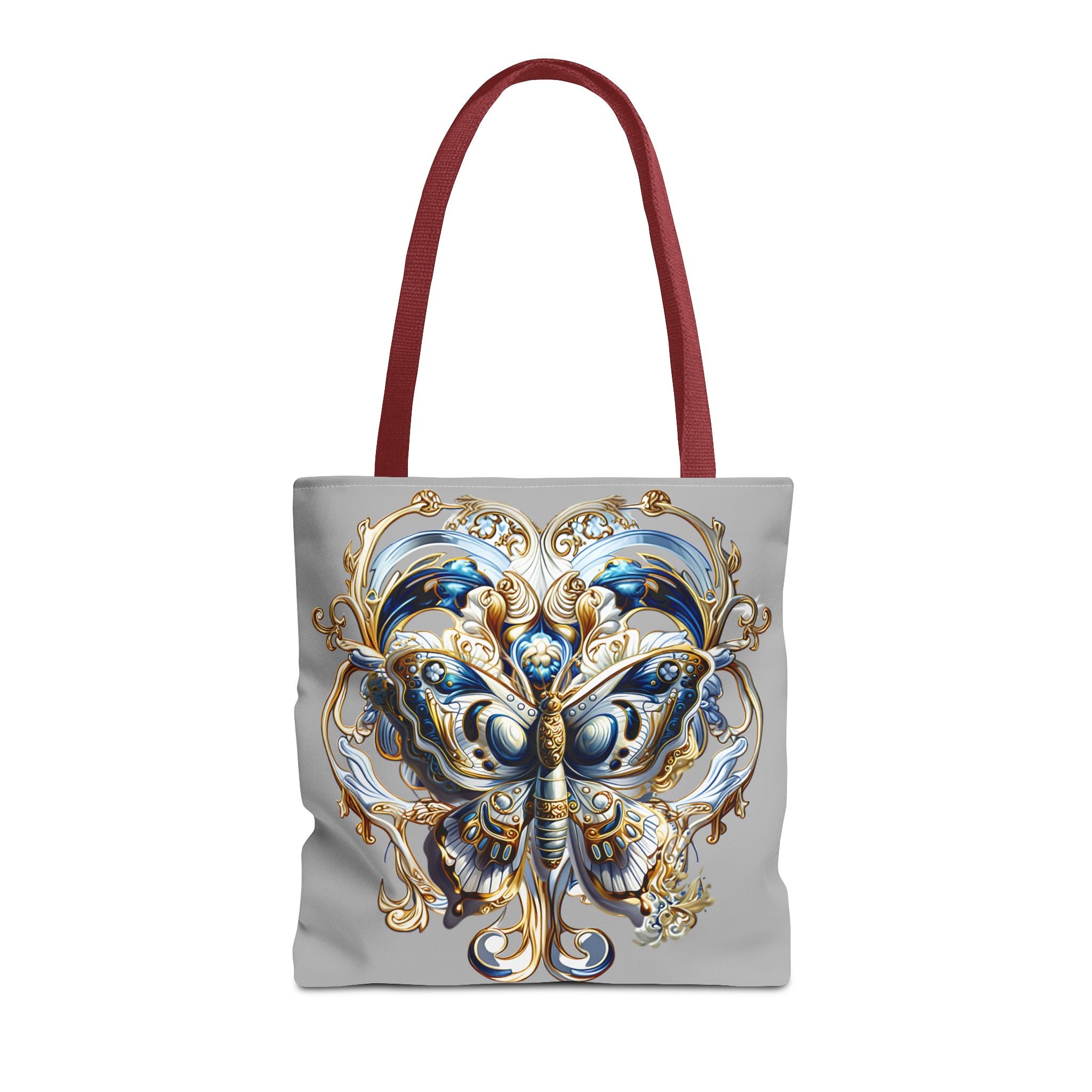 Baroque Butterfly Tote Bag — Ornate Gold & Blue All-Over Print