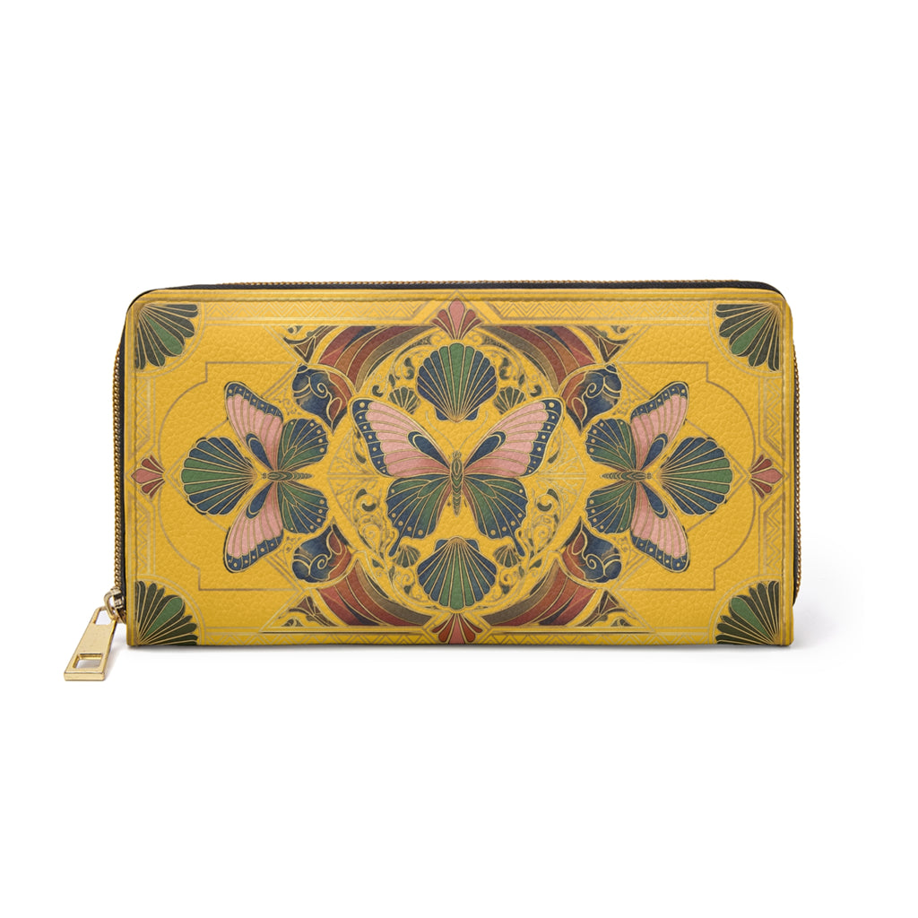 Butterfly Kaleidoscope Zipper Wallet — Yellow Floral Travel Wallet