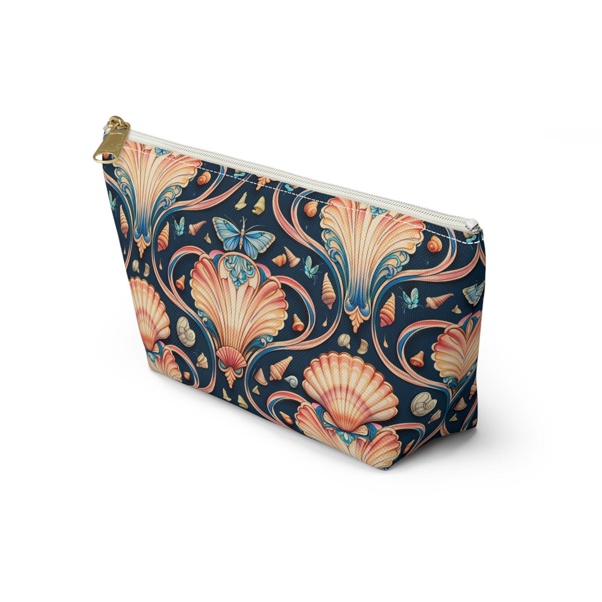 Vintage Seashell Accessory Pouch — Nautical Makeup Bag with T-Bottom