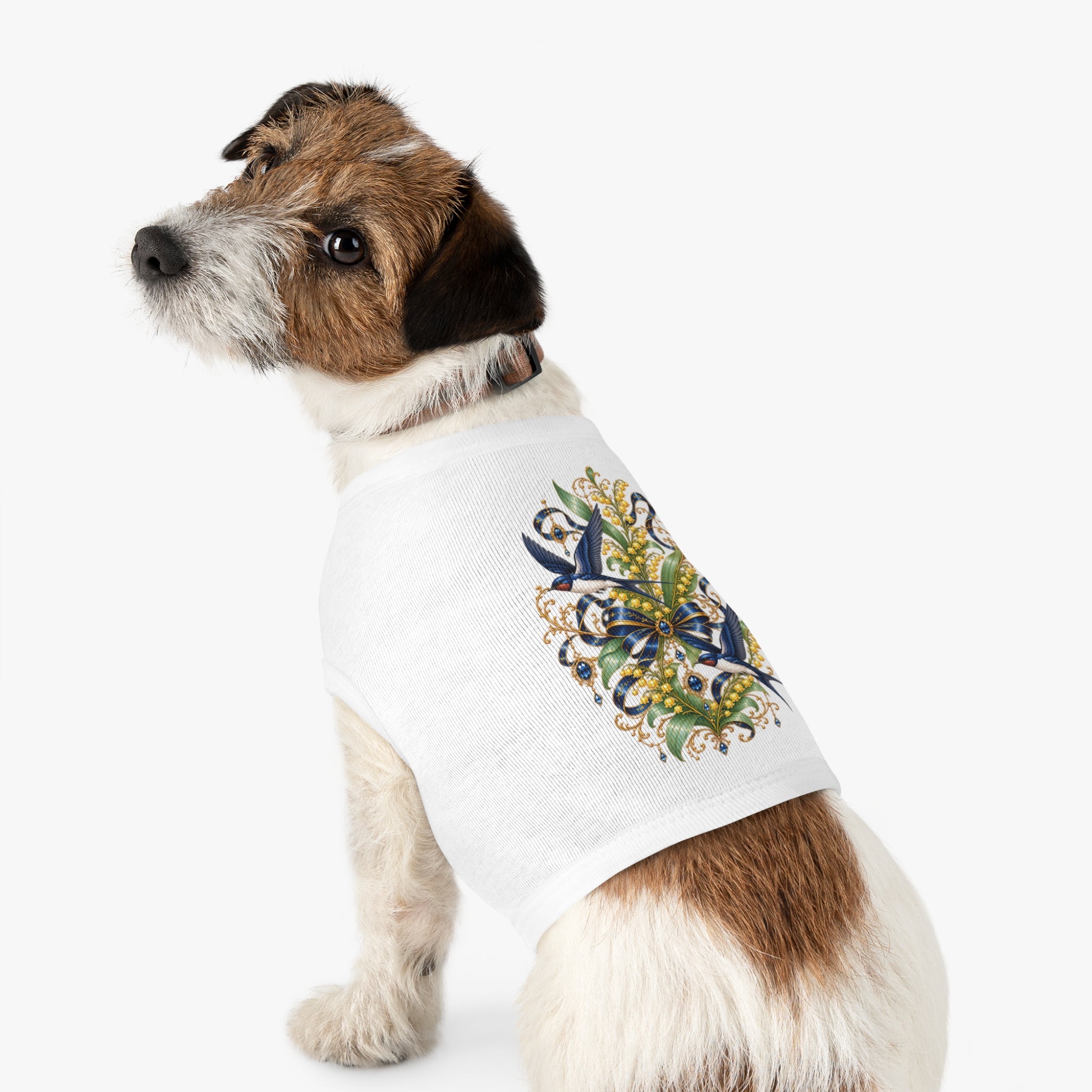 Pet Tank Top — Ornate Bluebird & Floral Jewel Print