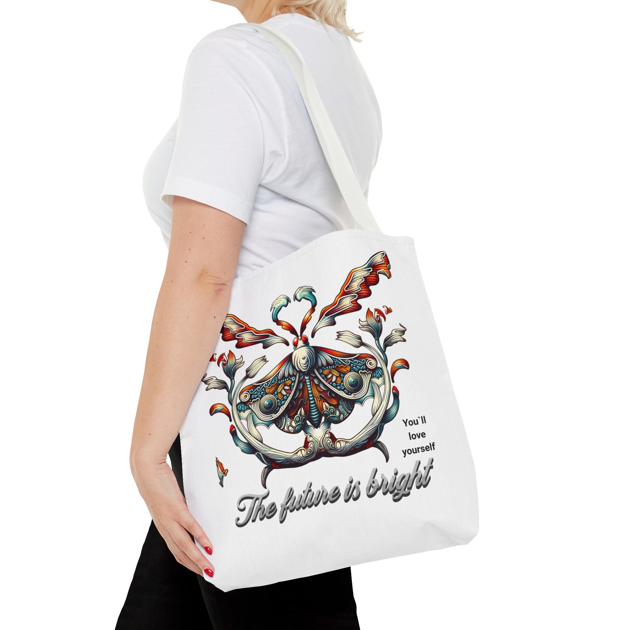 Bright Future Butterfly Tote Bag — Inspirational Floral Art AOP Tote