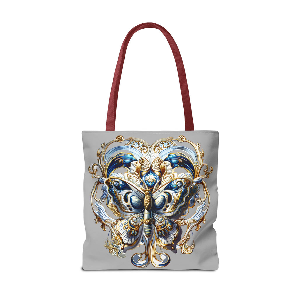 Baroque Butterfly Tote Bag — Ornate Gold & Blue All-Over Print