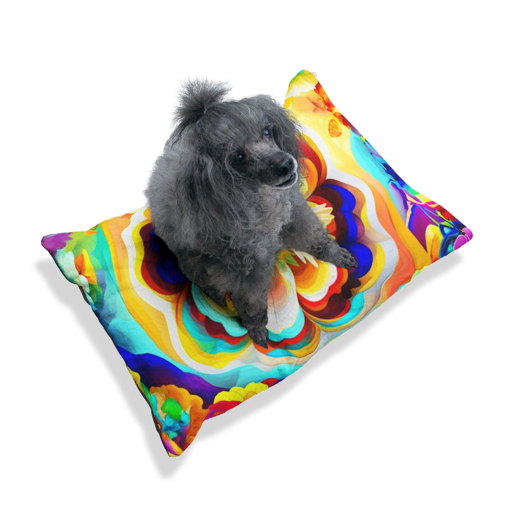 Pet Bed — Vibrant Rainbow Floral Design with White Dove