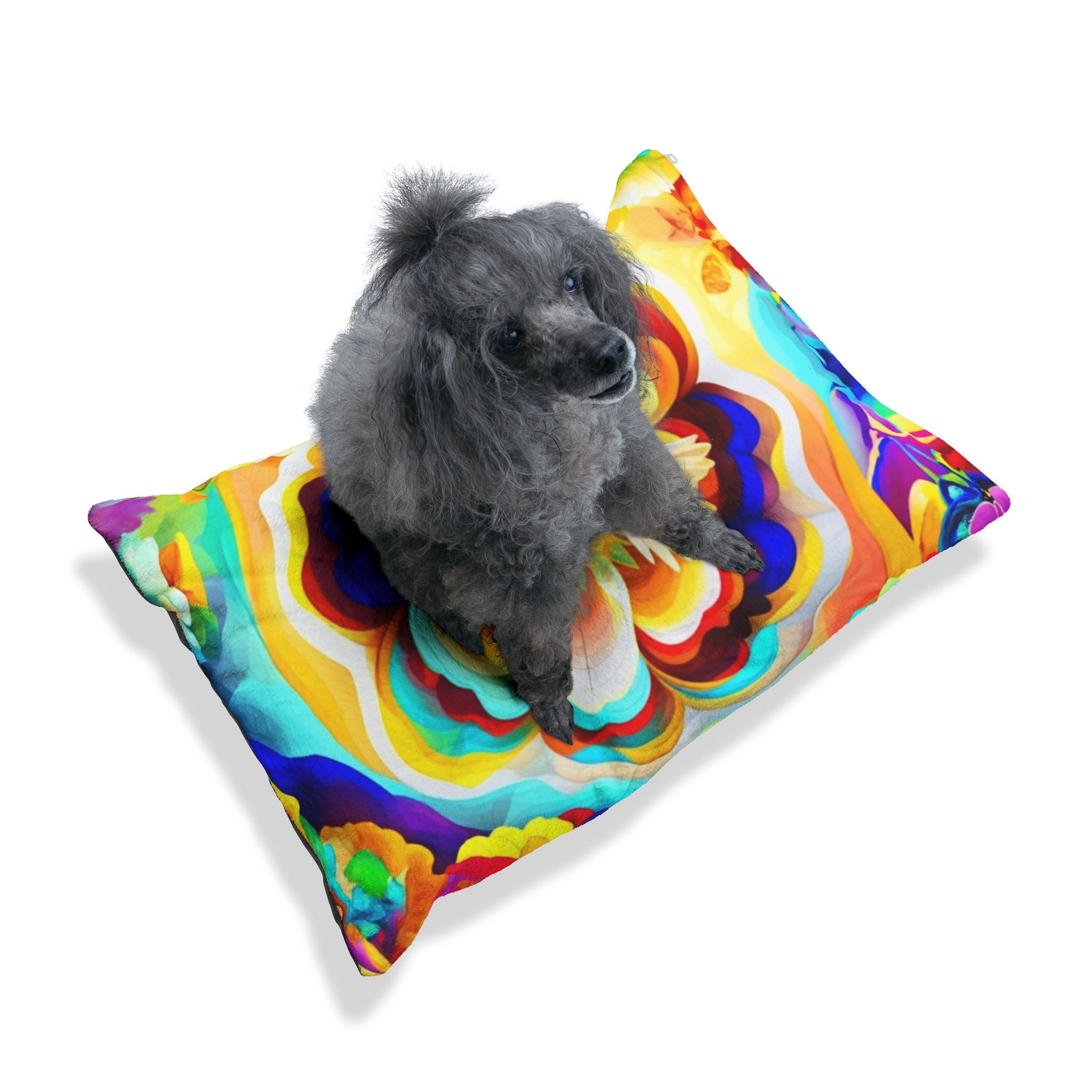 Pet Bed — Vibrant Rainbow Floral Design with White Dove