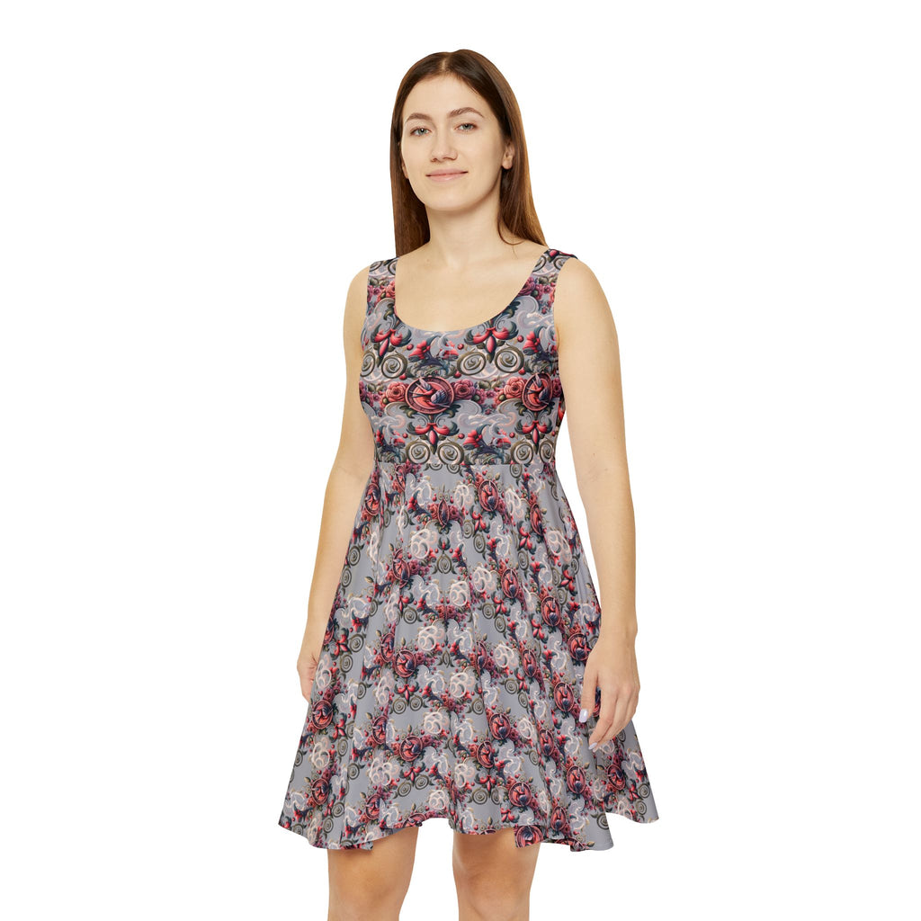 Floral Vintage Rose Skater Dress — All-Over Print Retro Garden Party Dress