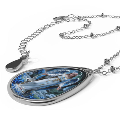 Angelic Oval Necklace, Inspirational Jewelry, Religious Gift, Spiritual Pendant, Unique Faith Accessory