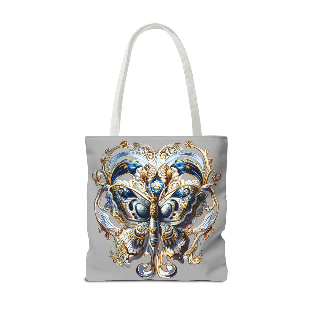 Baroque Butterfly Tote Bag — Ornate Gold & Blue All-Over Print
