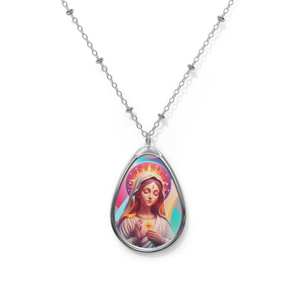 Divine Mary Oval Necklace | Spiritual Jewelry Gift, Religious Pendant, Church Accessory, Faith Jewelry, Mother's Day Gift