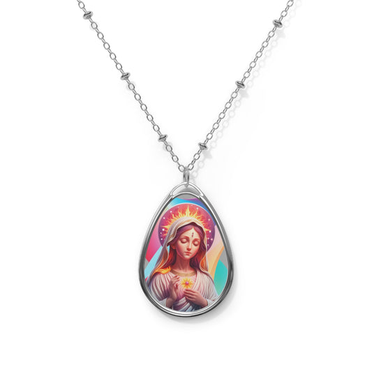 Divine Mary Oval Necklace | Spiritual Jewelry Gift, Religious Pendant, Church Accessory, Faith Jewelry, Mother's Day Gift