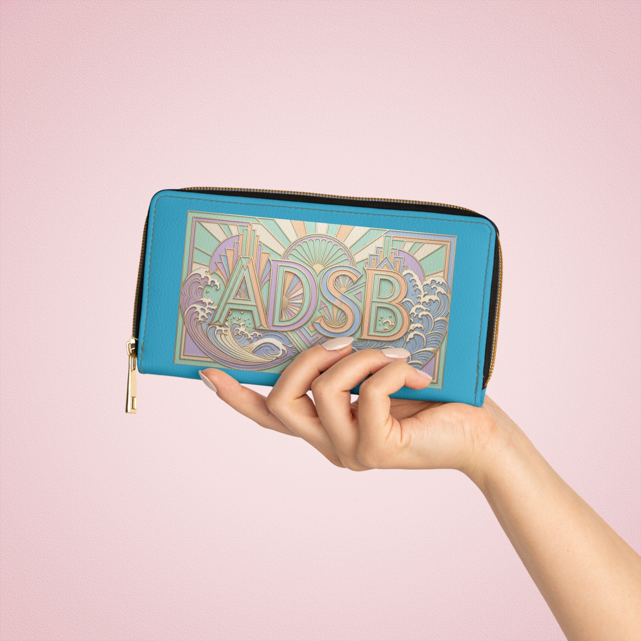 Art Deco Monogram Zipper Wallet — Personalized ADSB Leather Wallet