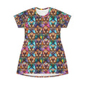 Butterfly Kaleidoscope T-Shirt Dress — Colorful All-Over Print