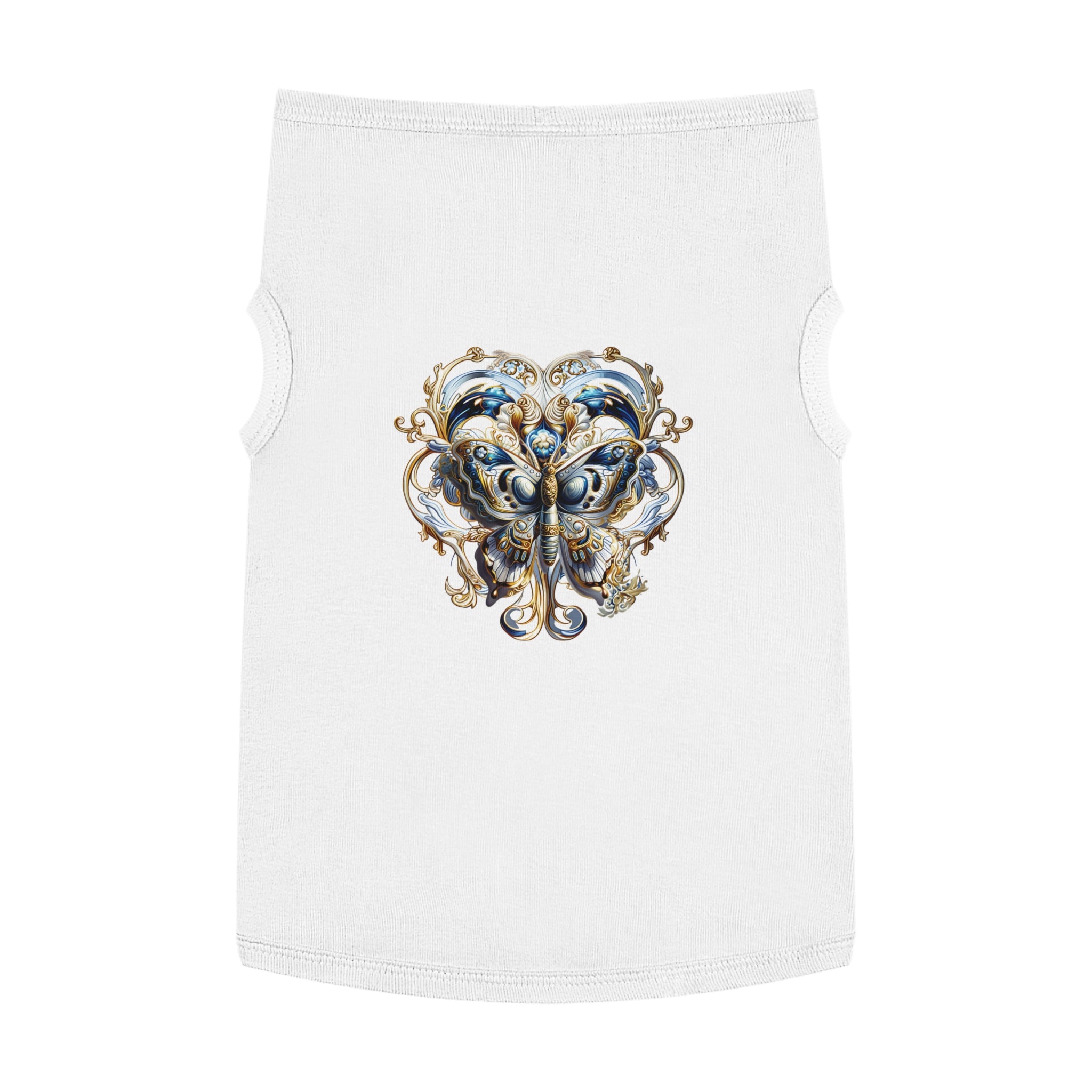 Pet Tank Top — Ornate Blue & Gold Butterfly Dog Shirt