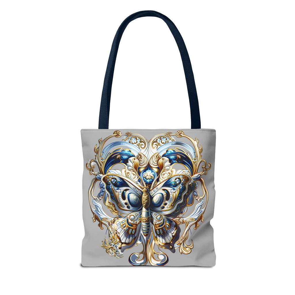 Baroque Butterfly Tote Bag — Ornate Gold & Blue All-Over Print
