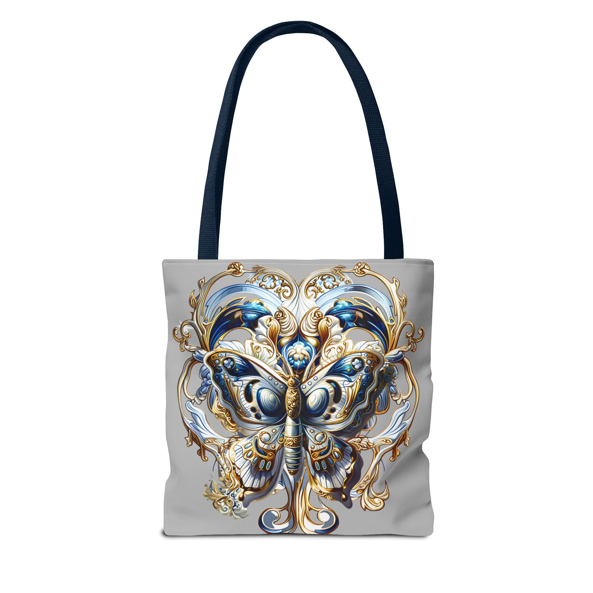 Baroque Butterfly Tote Bag — Ornate Gold & Blue All-Over Print