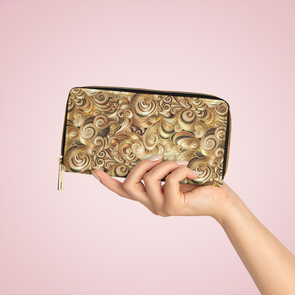 Zipper Wallet — Vintage Swirl Brown Leather-Style Zip Wallet