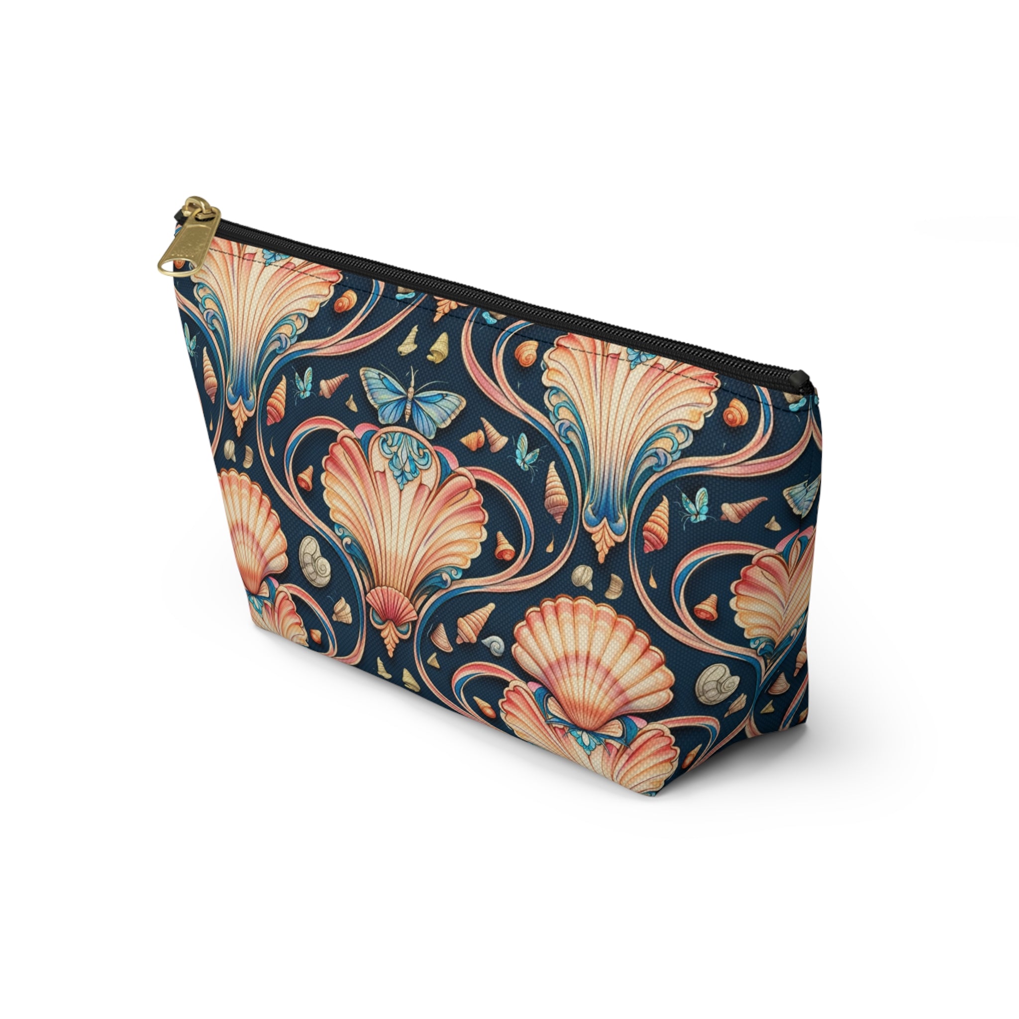 Vintage Seashell Accessory Pouch — Nautical Makeup Bag with T-Bottom