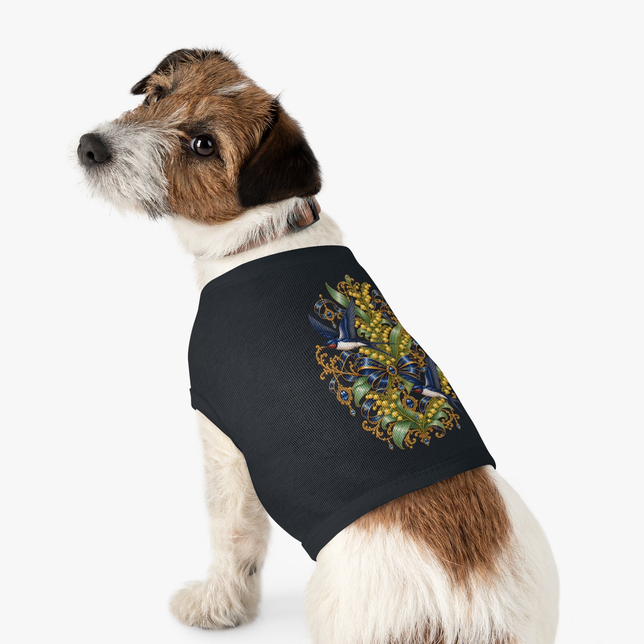 Pet Tank Top — Ornate Bluebird & Floral Jewel Print
