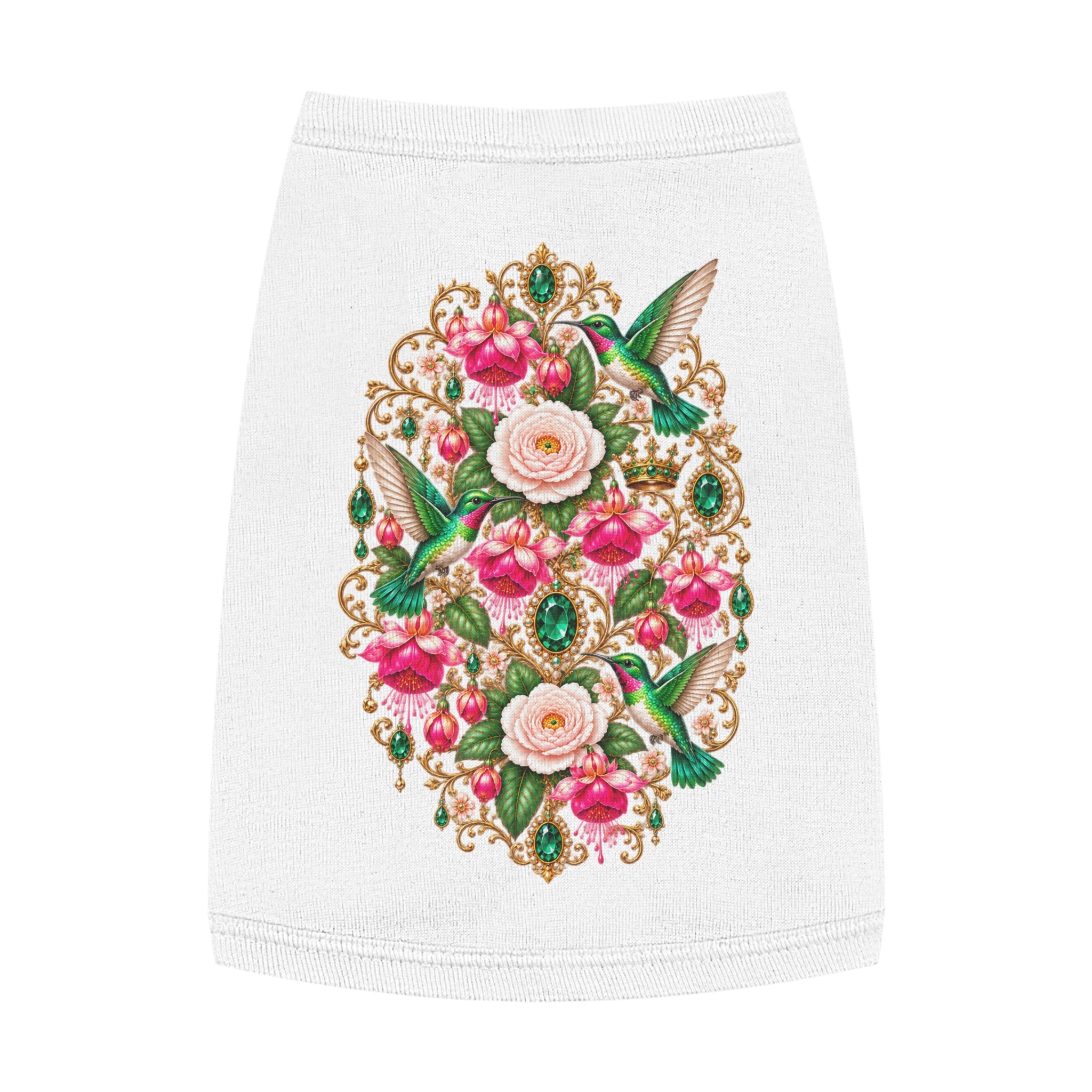 Floral Hummingbird Pet Tank — Ornate Jewel-Embossed Dog Shirt