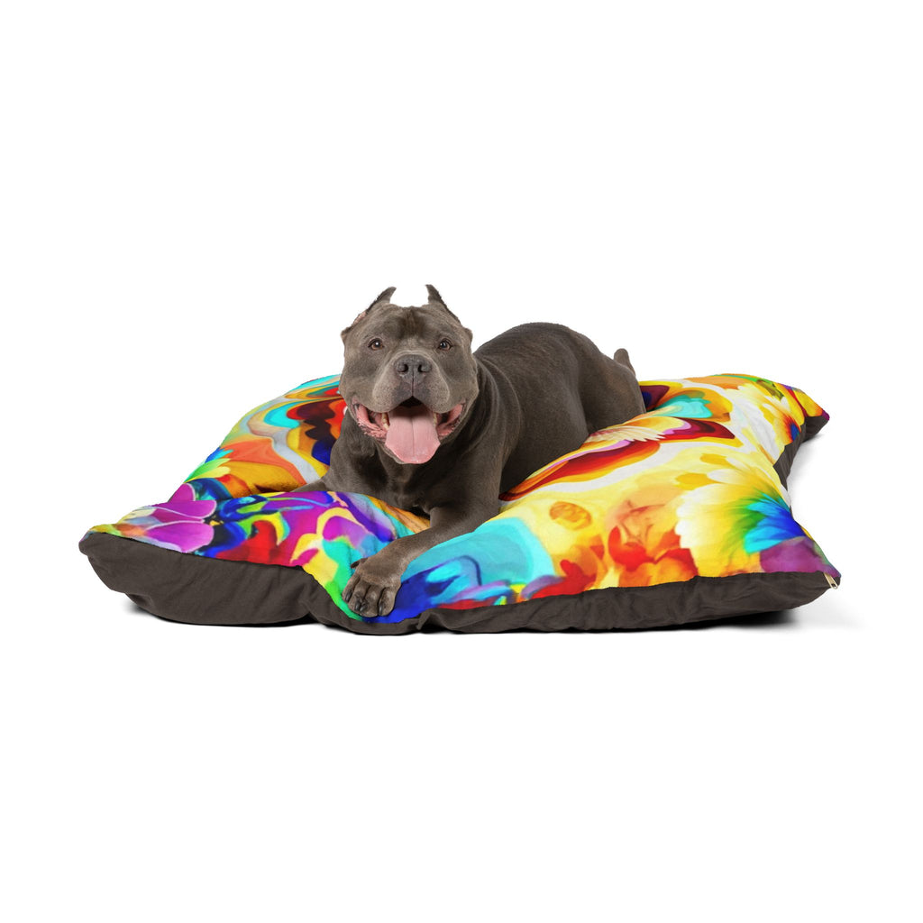Pet Bed — Vibrant Rainbow Floral Design with White Dove