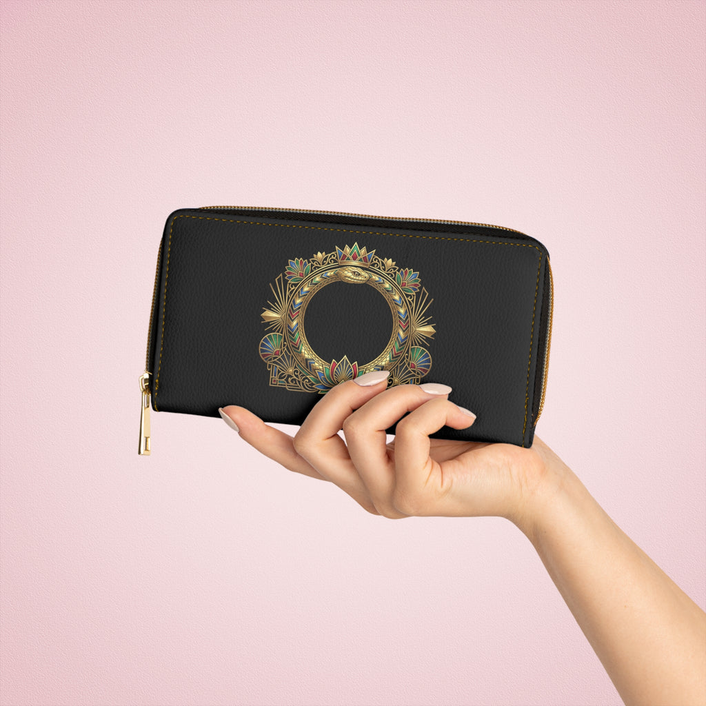 Ouroboros Zipper Wallet — Serpent Circle Leather Card Wallet