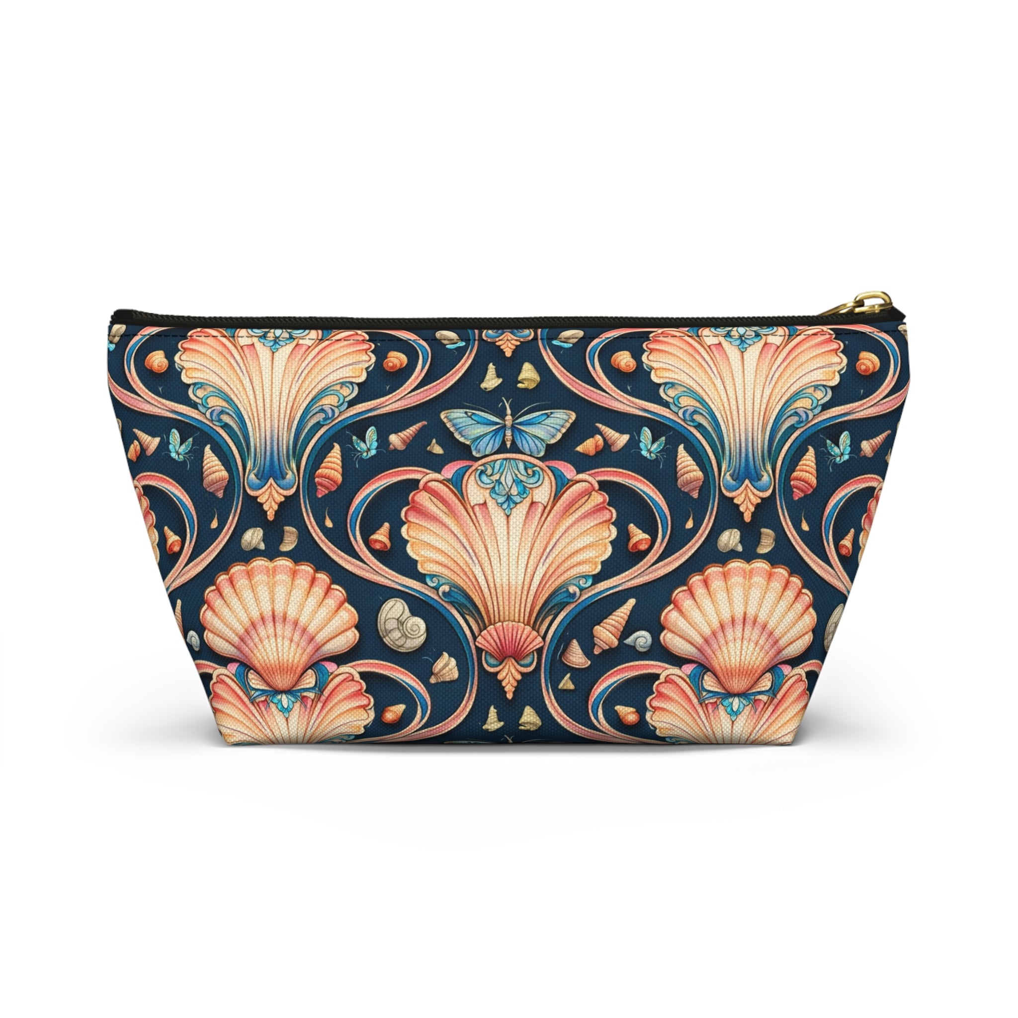 Vintage Seashell Accessory Pouch — Nautical Makeup Bag with T-Bottom
