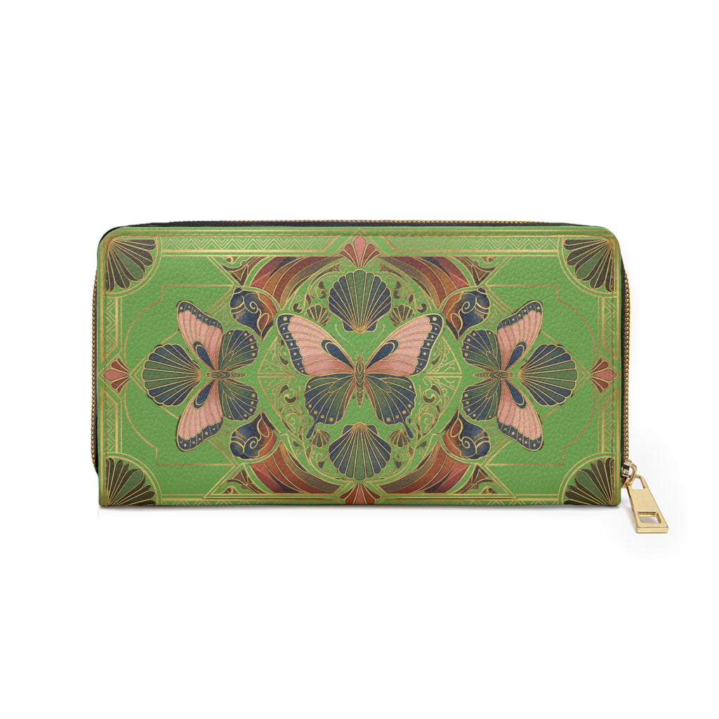Green Butterfly Mandala Zipper Wallet – Art Nouveau Floral Zip Wallet