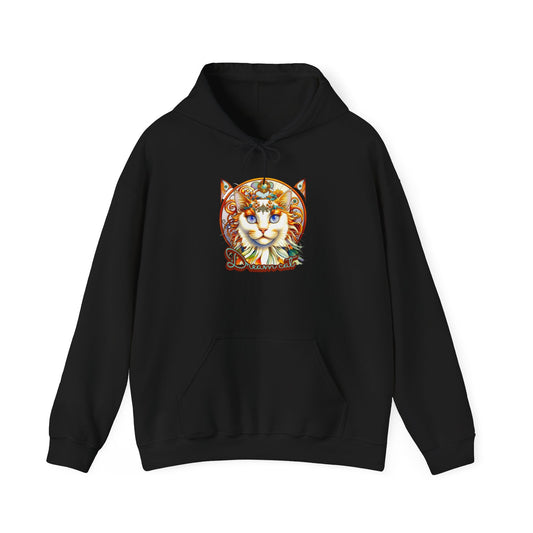 Whimsical Cat Hoodie, Cozy Animal Sweatshirt, Unique Gift for Cat Lovers, Warm Apparel for Any Occasion, Illustrated Cat Design